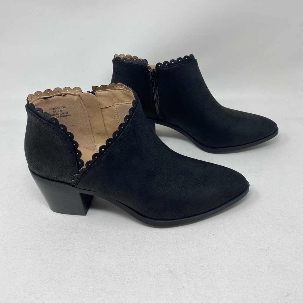 Journee Collection Black Scalloped Ankle Booties